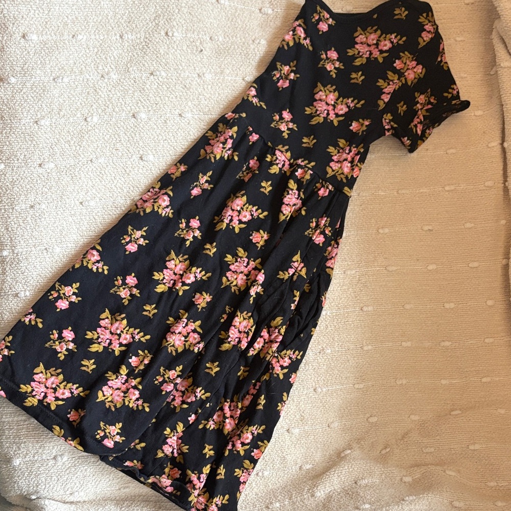 Old Navy Black Dress with Pink Floral Pattern